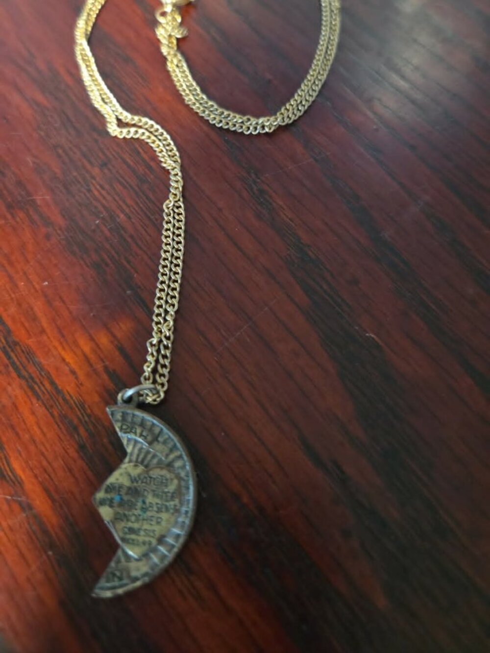 VTG Mizpah Coin Half Heart Pendant Necklace | Genesis 31:49 Bible Verse Chain